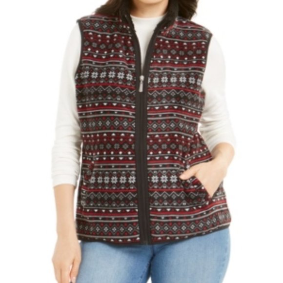 karen Scott Sport Fairisle Print Sherpa Trim Vest - Picture 4 of 4